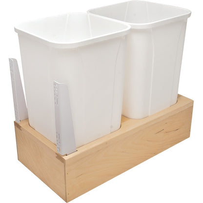 KV Bottom Mount Soft Close Double Waste Bin Pull Out Birch Frame, White Bin