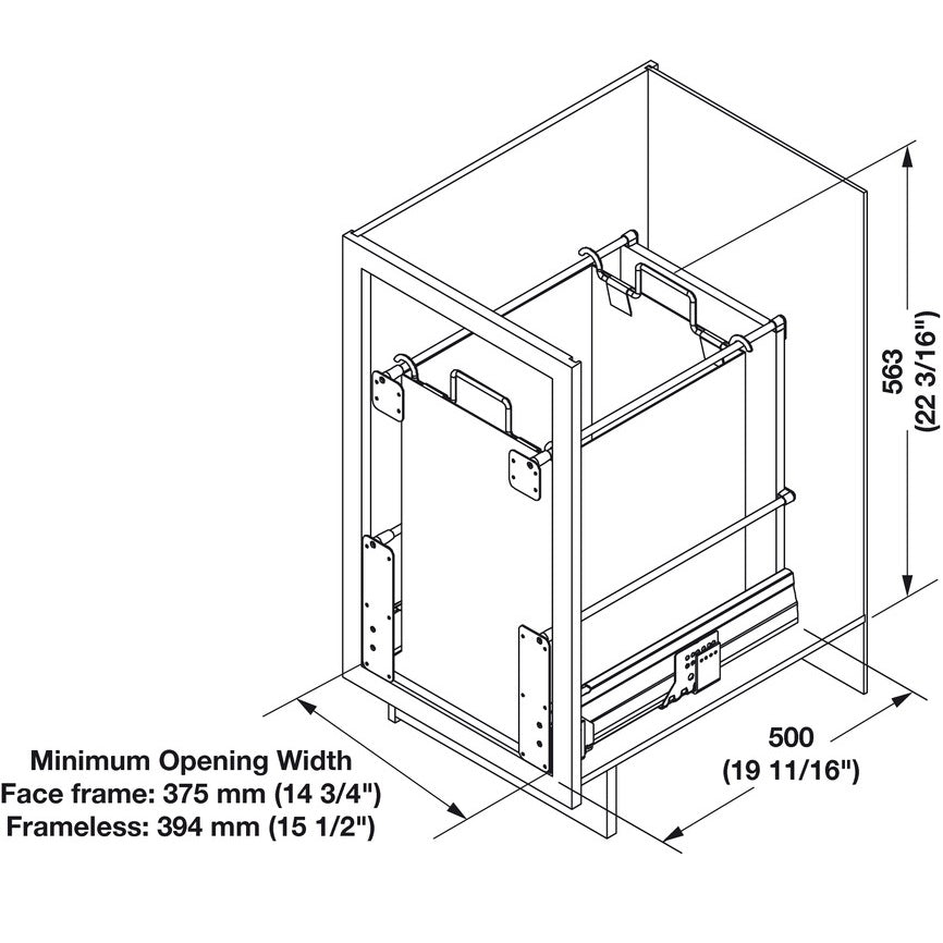 Hafele 18" Pull-Out Hamper Hailo Laundry Area