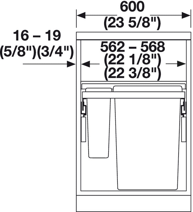 Hafele Top Mount Triple Waste Bin Pull Out, Hailo Euro Cargo 60