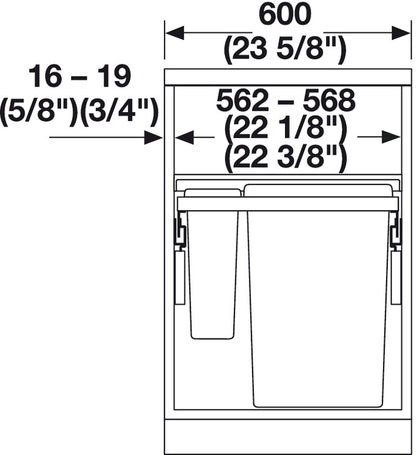 Hafele Top Mount Triple Waste Bin Pull Out, Hailo Euro Cargo 60