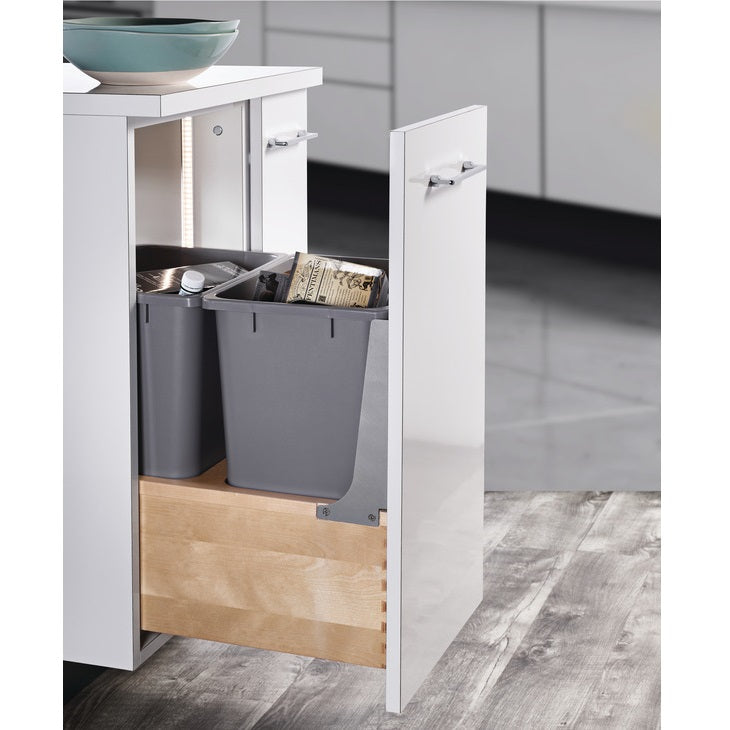 Hafele Bottom Mount Single Built-In Wood Frame Waste Bin Pull Out Soft & Silent Elite Slides & Rear Storage Compartment