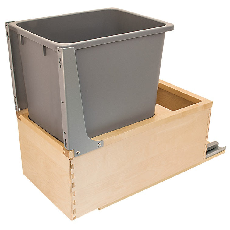 Hafele Bottom Mount Single Built-In Wood Frame Waste Bin Pull Out Soft & Silent Elite Slides & Rear Storage Compartment