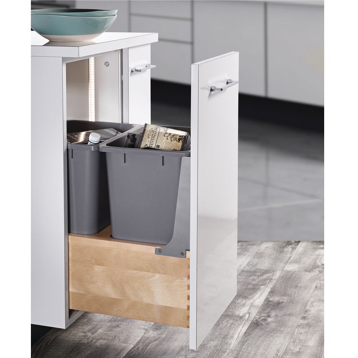 Hafele Built-In Wood Frame Bottom Mount with Soft & Silent Slides Double Waste Bin Pull Out