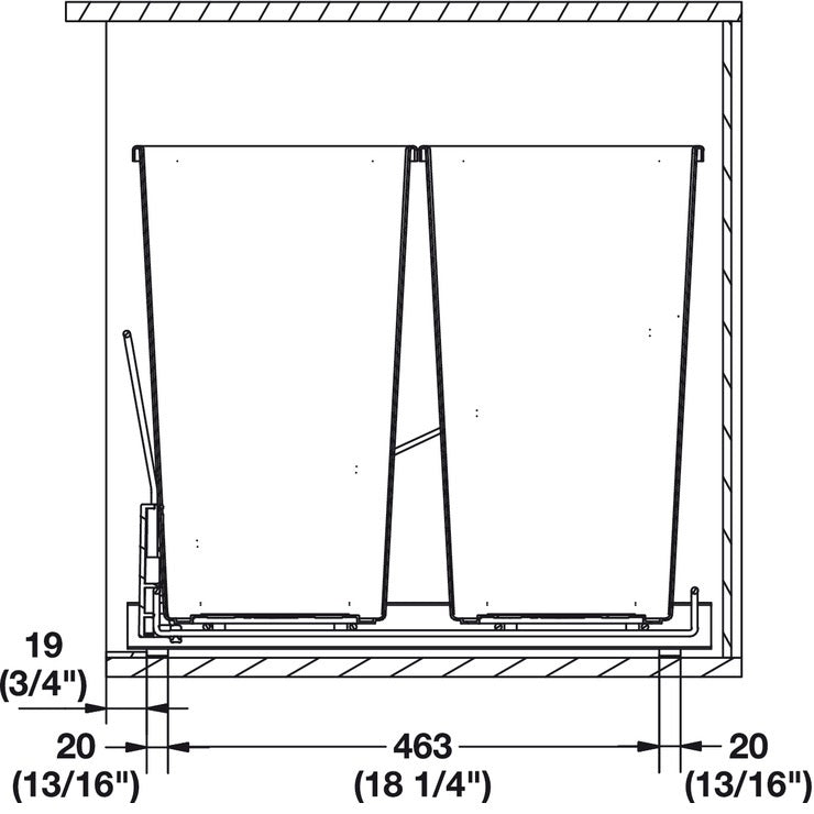 Hafele Wire Waste Bin System, Double Bin with Soft Close Ball Bearing Slides
