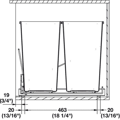 Hafele Wire Waste Bin System, Double Bin with Soft Close Ball Bearing Slides