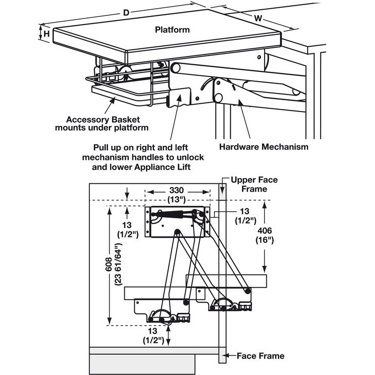 Hafele Hardware Mechanism Lift-Up Fitting, Steel, Silver