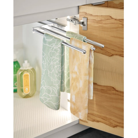 Hafele 2 or 3 Towel Bar Organizer Base Pull-Out for Kitchen or Vanity Cabinet