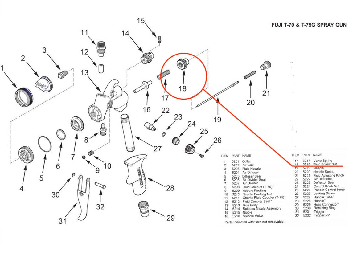 Fuji Spray FLUID SCREW NUT ONLY for T-Model Spray Gun