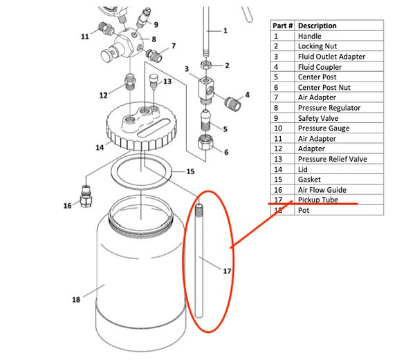 Fuji Spray Fluid Pick Up TUBE ONLY for 2 Quart Pressure Pot