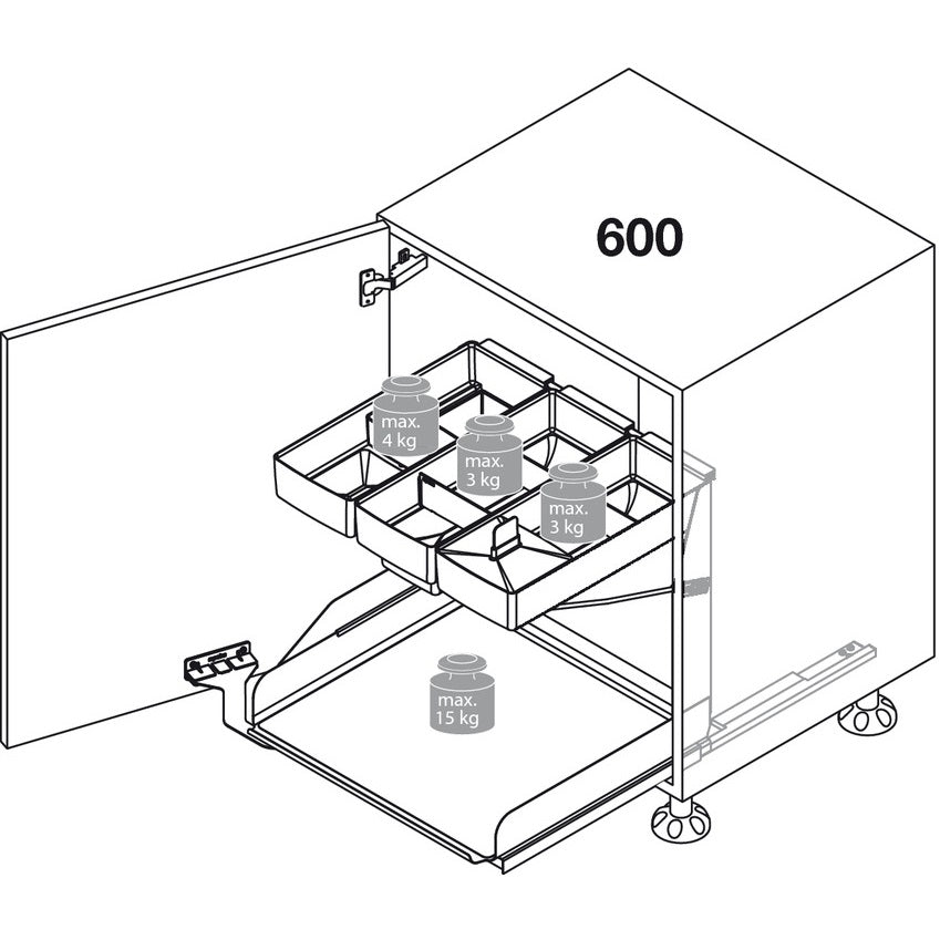 Hafele Kitchen Tower Base Pull-Out for Frameless Cabinets, Soft Close