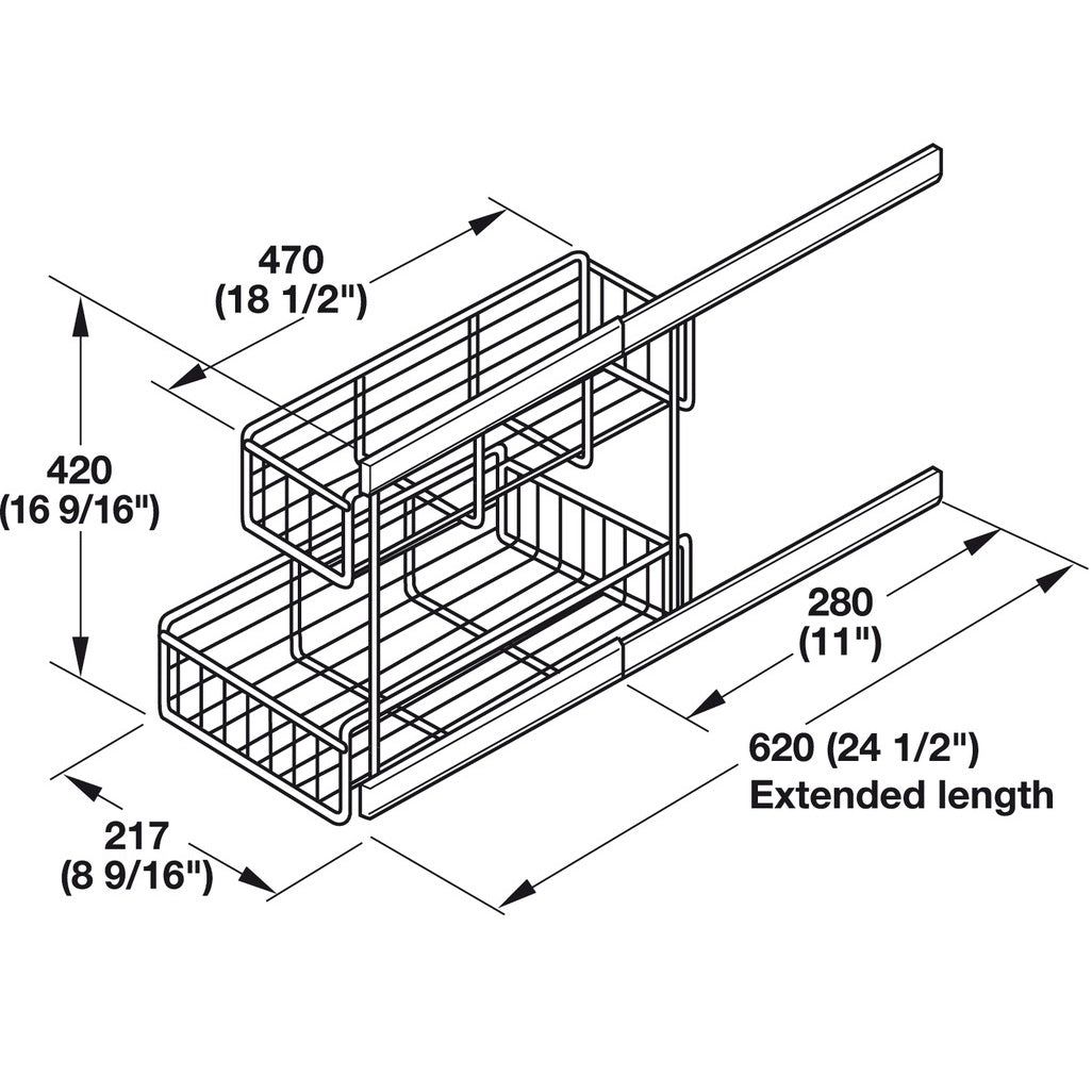 Hafele 2 Basket Storage, Chrome Plated Base Pull-Out Under-Sink Organizer