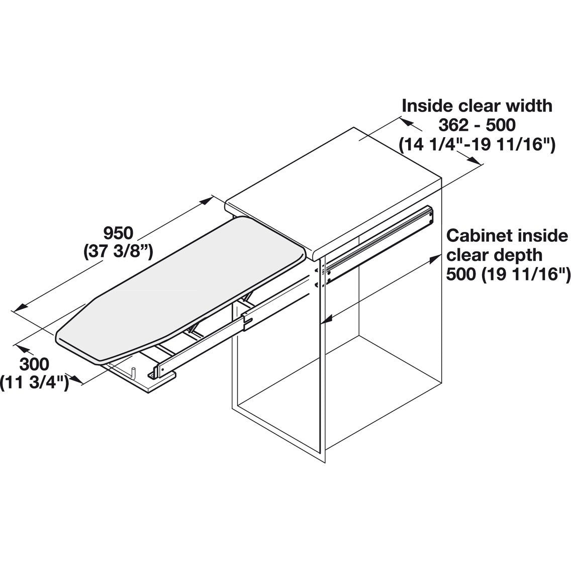 Hafele Ironfix Built-In Ironing Board for Drawer Installation