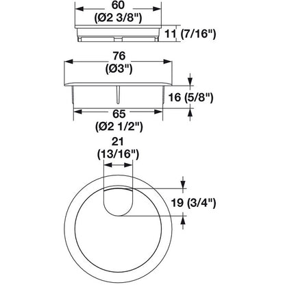 Hafele Round Two-Piece Cable Grommet 2-1/2" Diameter