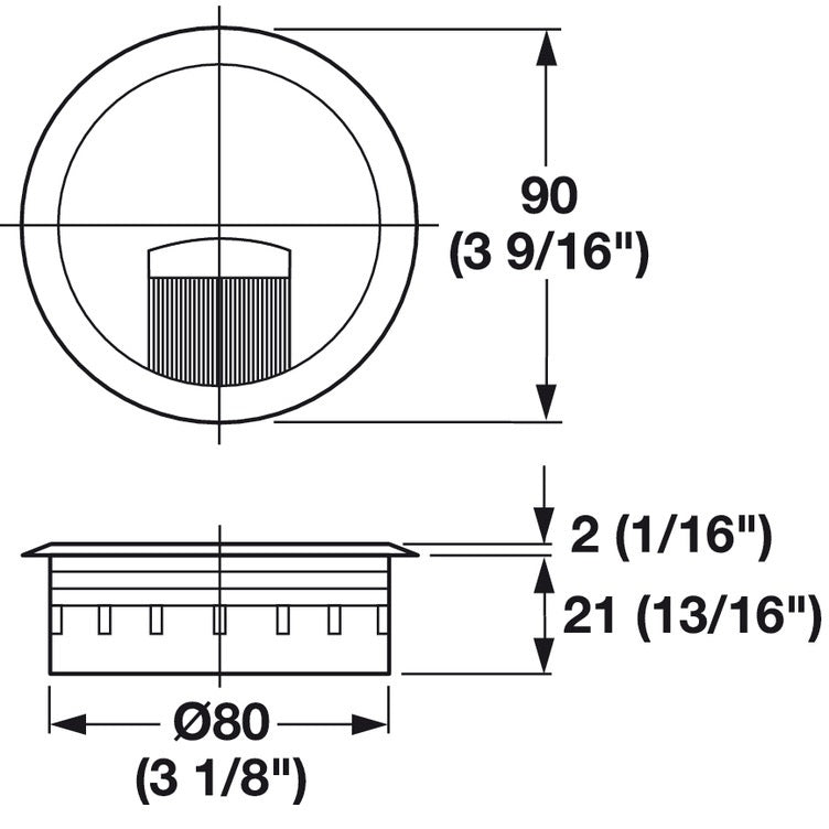 Hafele Round Two-Piece Cable Grommet With Brush, 80 mm Diameter
