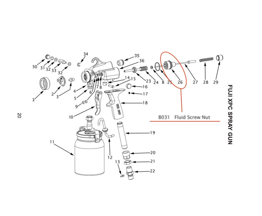Fuji Spray FLUID SCREW NUT ONLY for G-XPC Spray Guns