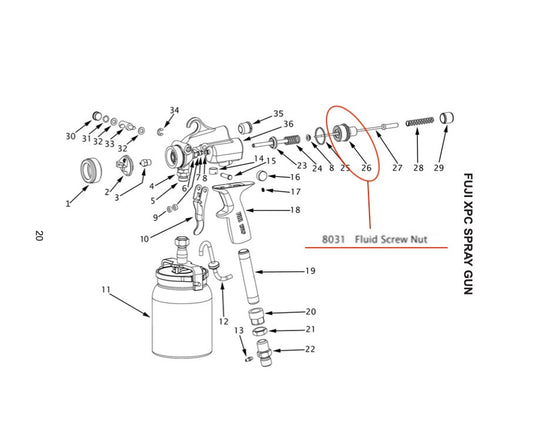 Fuji Spray FLUID SCREW NUT ONLY for G-XPC Spray Guns