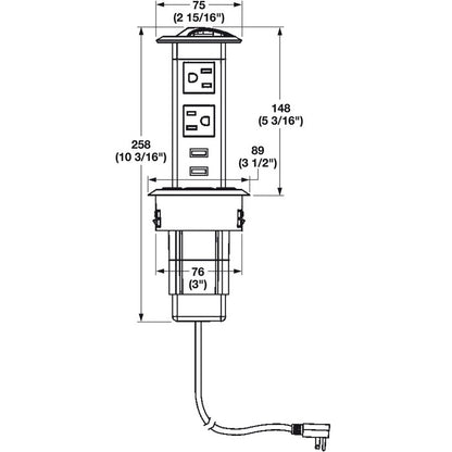 Hafele Pop-up Power Station with 2 AC Outlets and USB