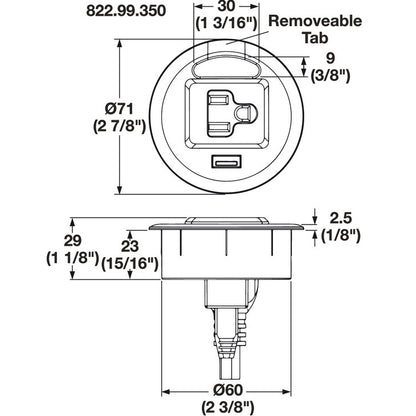 Hafele Charging Grommet with 1 AC Outlet, 1 USB Port
