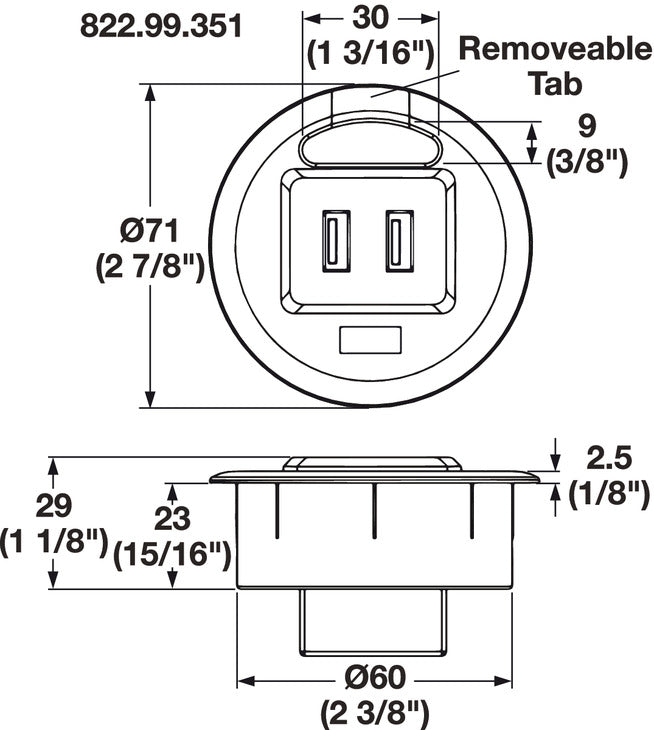Hafele Charging Grommet with 2 USB Ports