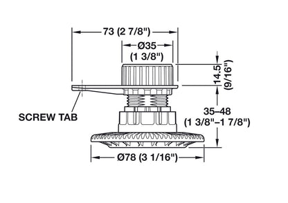 Hafele AXILO Press-fit Low Profile Foot with Mounting Plate (35-48mm) for Häfele AXILO™ 78 Plinth Adjusting Fitting System
