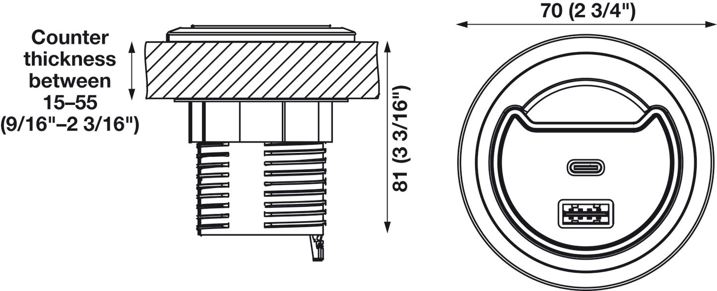 Hafele Grommet Mount Power Station with USB-A/USB-C Power Delivery