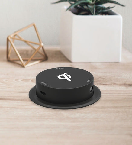 Hafele Grommet Mount Power Station with Wireless Charging Qi V1.2 and 3 USB Ports
